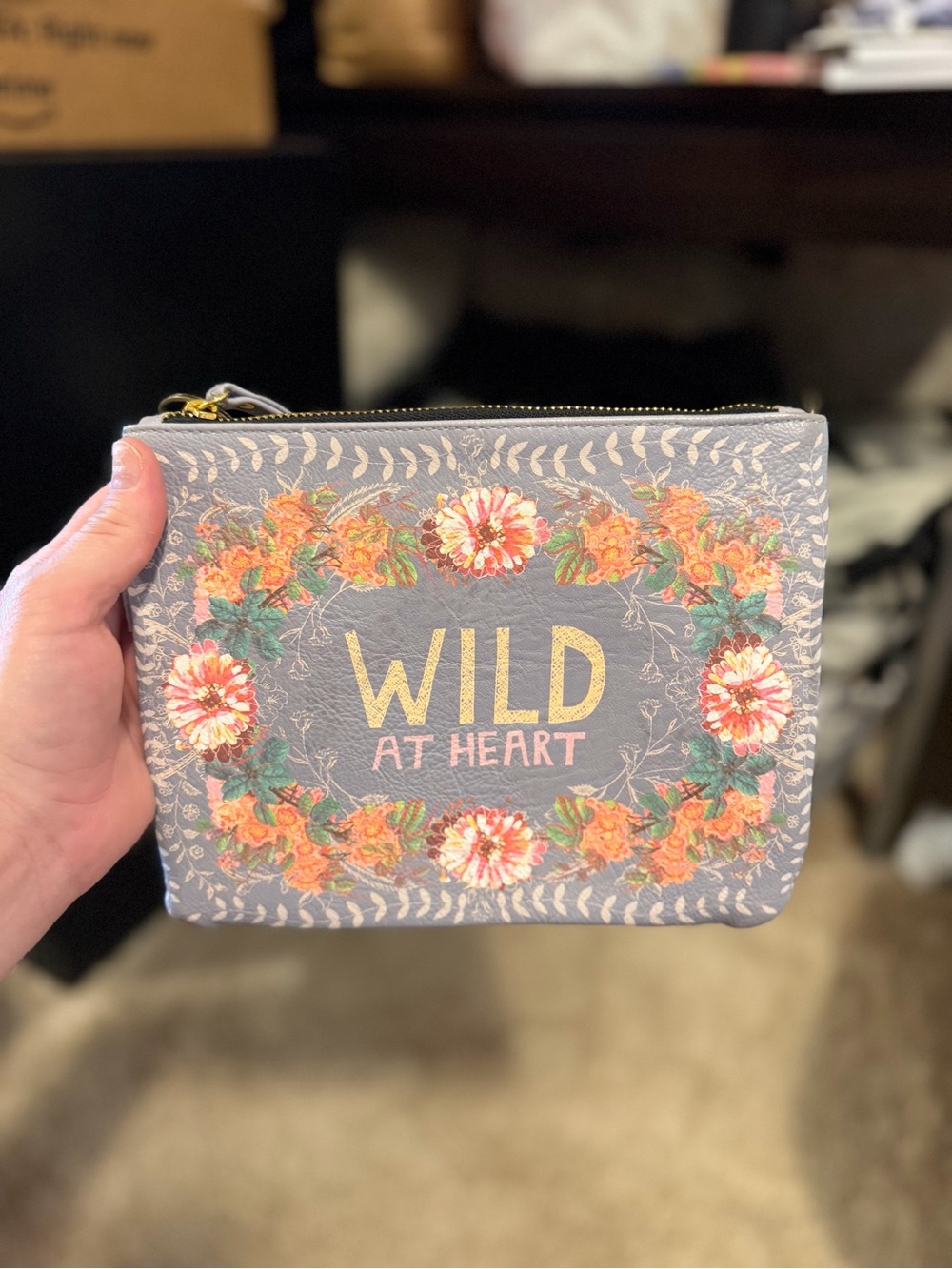Papaya Floral 'Wild at Heart' Zip Card Holder - Gray with Pink & Orange Accents